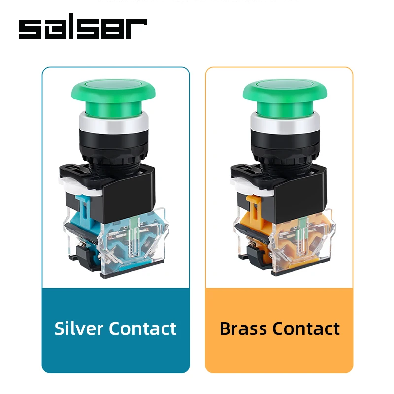 LA38-11M/MT الفطر رئيس افتتاح 22 مللي متر إعادة تعيين لحظة مفتاح بـزر دفع 10A بدء وقف أحمر أصفر أخضر 1NO1NC
