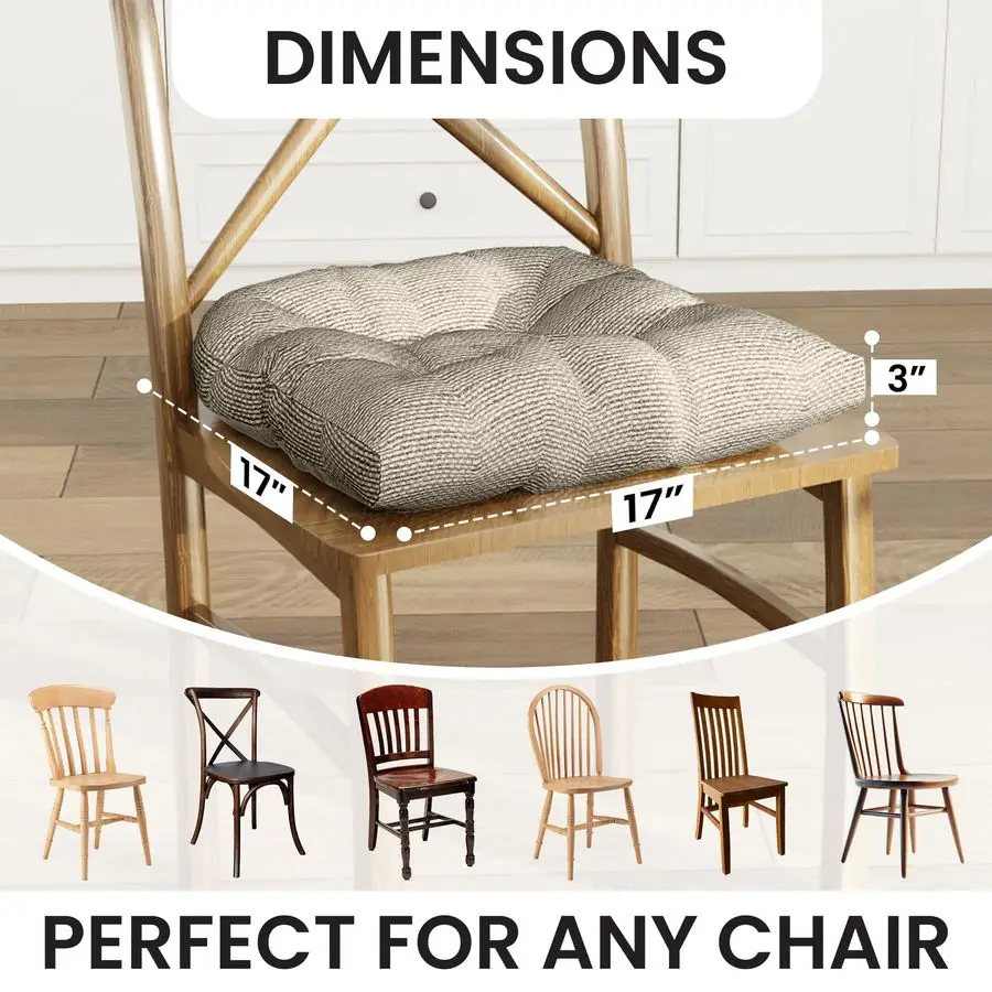 Gripper Overstuffed Universal NonSlip Dining Chair Cushions for Kitchen Decor or Office Use, UShaped SkidProof Seat Pad, 17x17 I