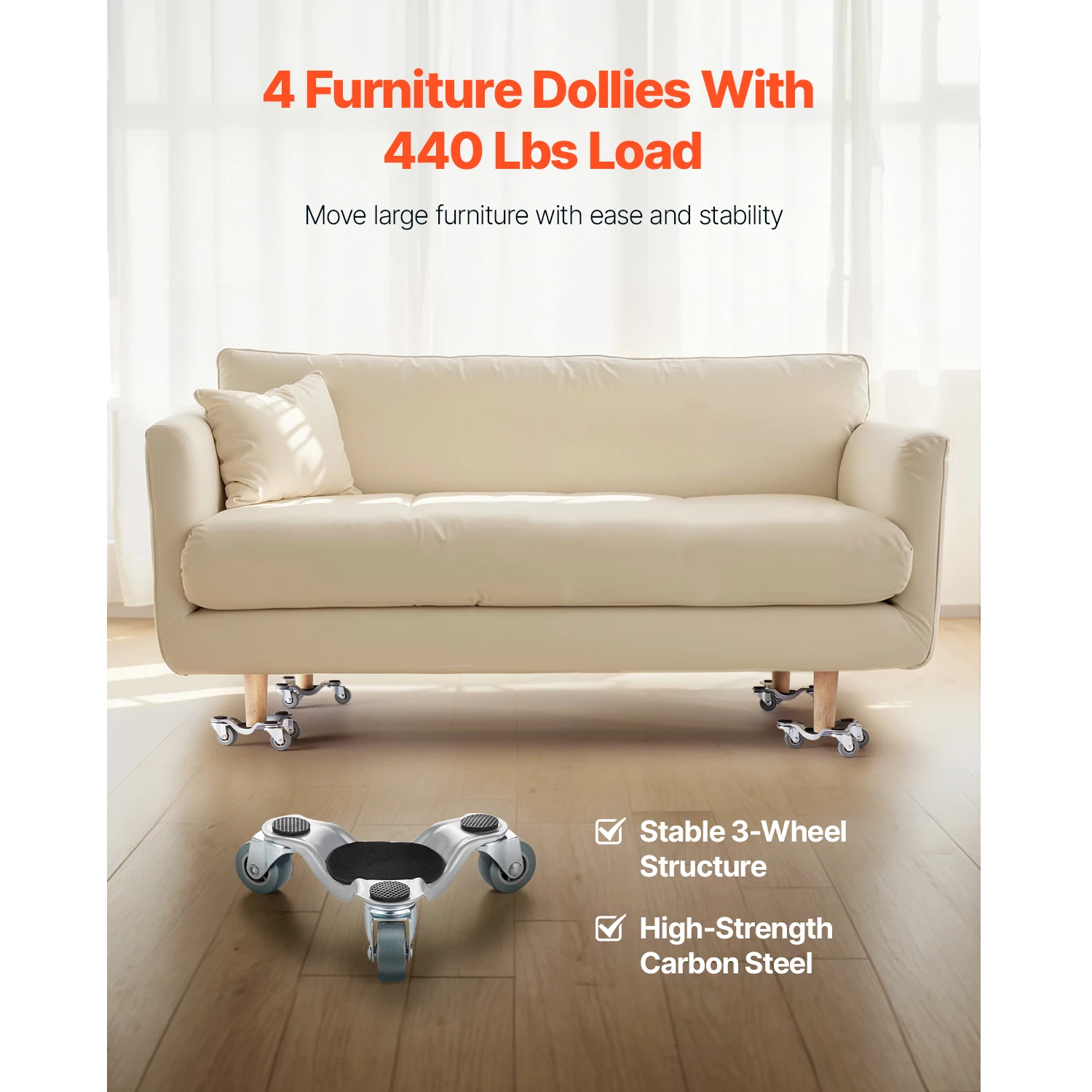 SucceBuy 4pcs Furniture Dolly Movers with Triangle Swivel Caster & 3 Wheels Fridge Lift Mover Tool Set for Home Appliances Sofa