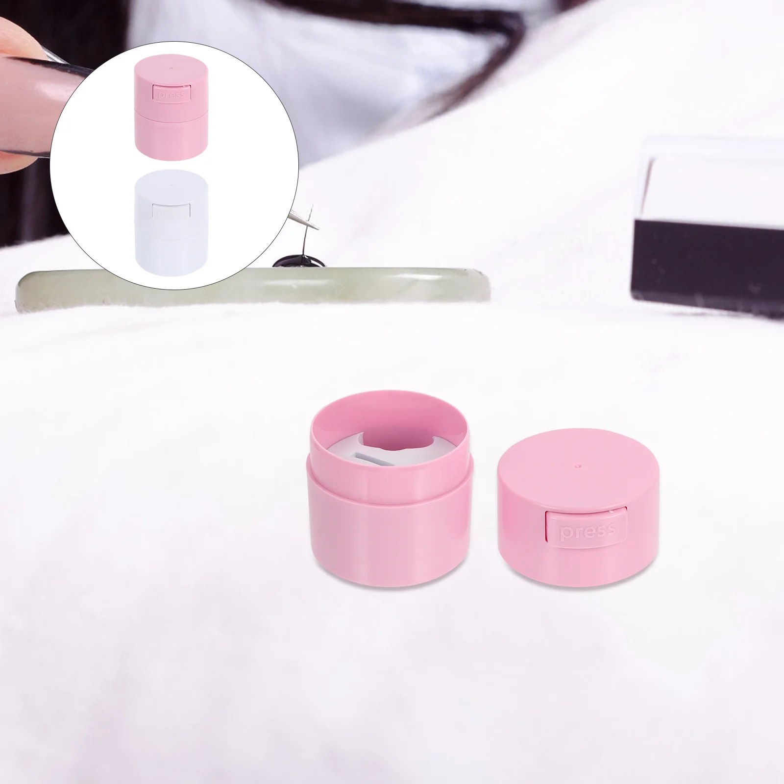 

2Pcs Eyelash Glue Storage Container Portable Durable Airtight Press Seal Large Capacity Eyelash Extension Case