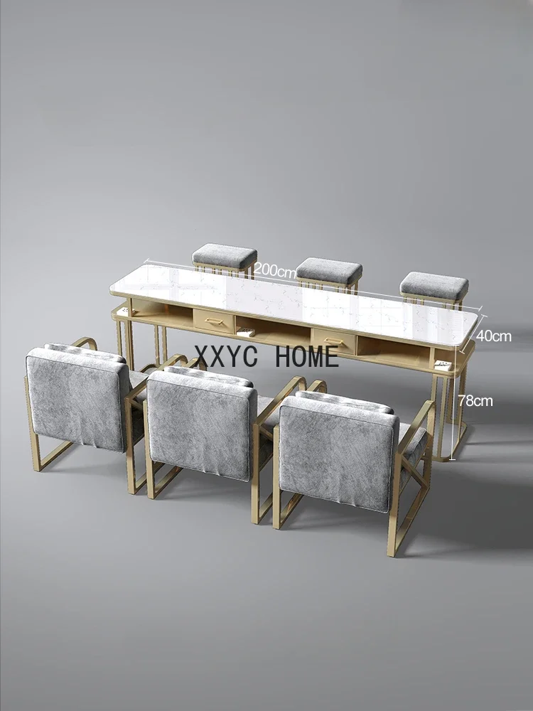 

Marble Tabletop Nail Table Professional Multifunction Manicure Table Nordic Luxury Golden Mesa De Manicure Furniture