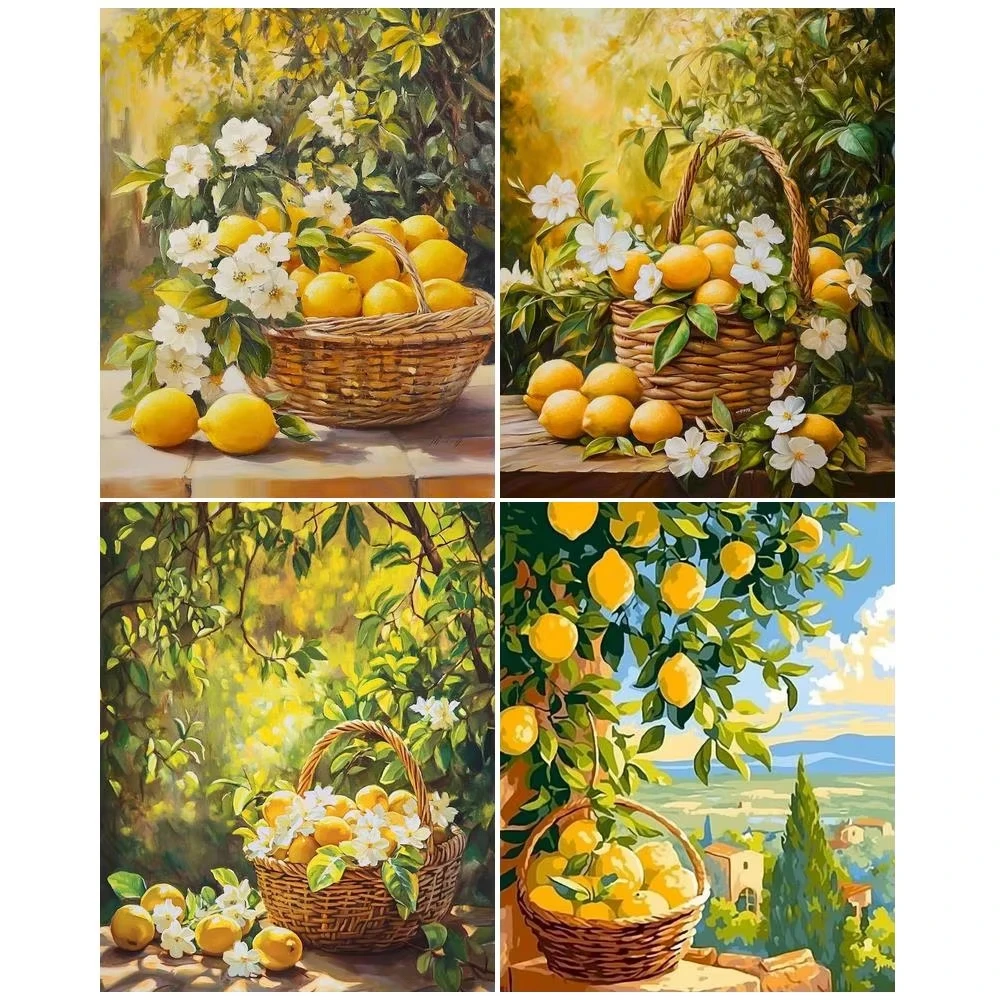 Acrylic Paint By Numbers Lemon Pattern By Numbers on Canvas Coloring By Number for Adults Paint Digital Art