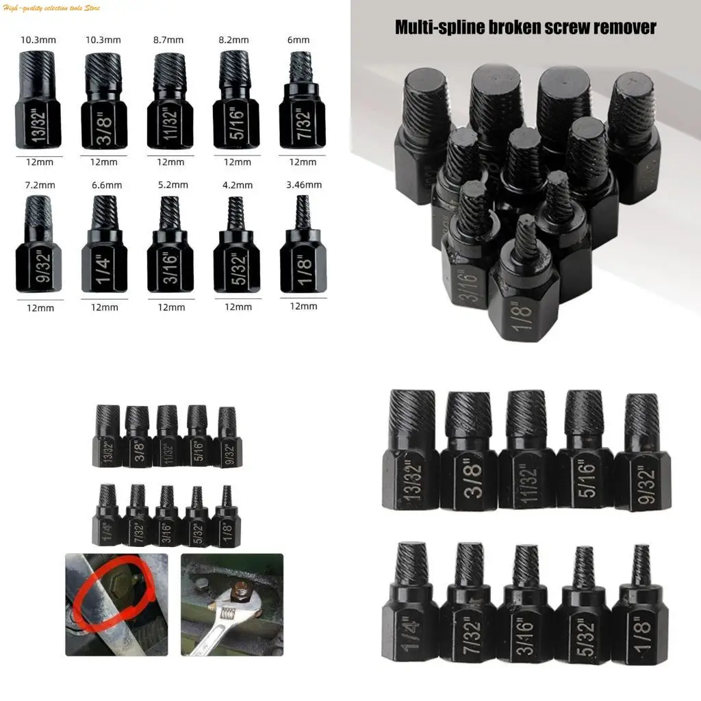 

203f 10pcs Vint Extractor Hexagonal Head Multi-Splines Easy Out Bolt Extractor Tool