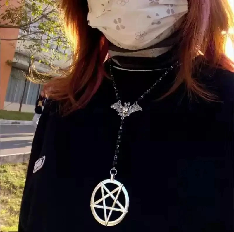 Baphomet Gothic Rosary Necklace, Bat Satan Pentagram Necklace, Mysterious Wizard Mysterious Jewelry, The Best Gift for The Witch