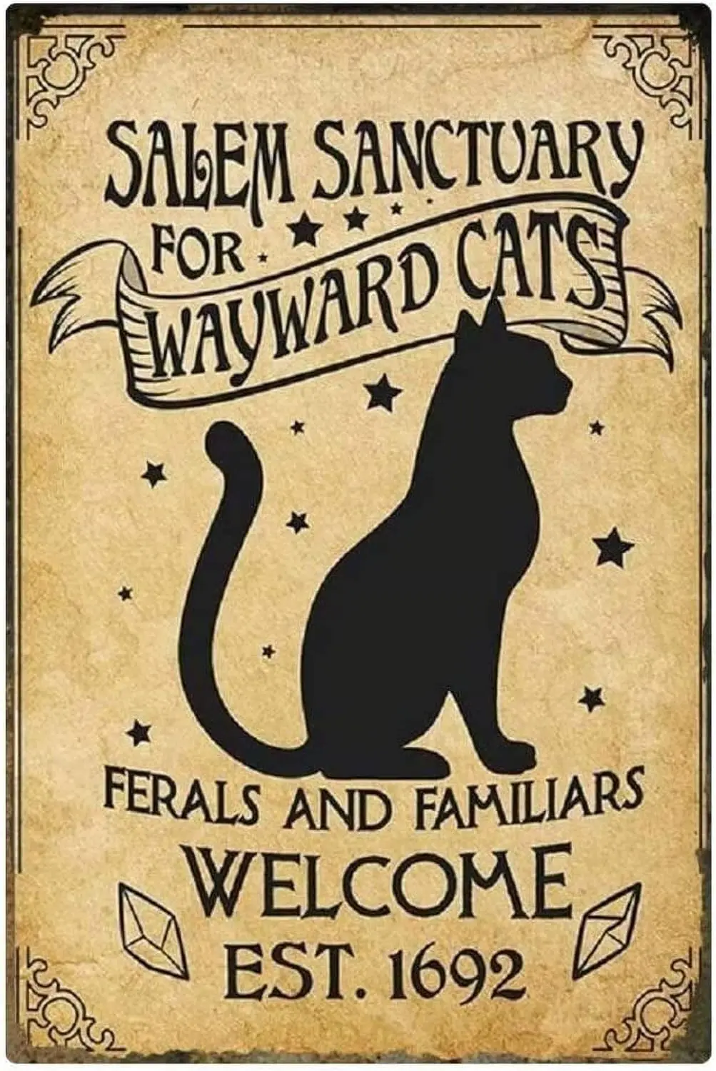 Metal Tin Sign, Salem Sanctuary for Wayward Cats Retro Style Ferals and Familiars Vintage Retro Style Aluminum Sign Wall 8x sign
