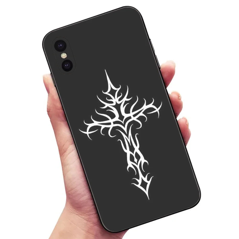 Cyber Sigil Cross Phone Case For Samsung S24,23,22,30,21,10,9,Ultra,Plus,Lite,FE,5G Black Soft Case