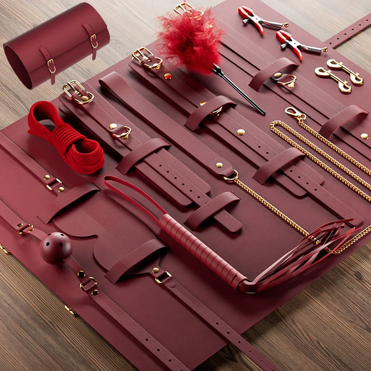 Leather BDSM Sexy Exotic Toys Plush Sexy Binding and Binding Bag Set Jokes Whips Butt Plugs Female Toys Nipple Clips Porn