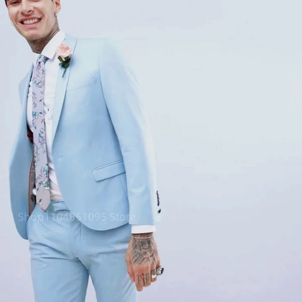 بدلة زفاف رجال الأعمال عالية الجودة 2 قطعة عادية الشق التلبيب السترة السراويل مجموعة أزياء Banque وسيم