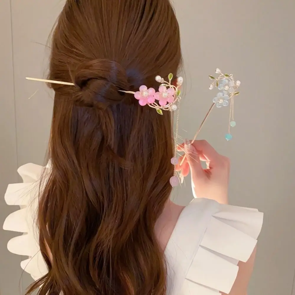 Headwear Hairstyle Design Tool Cheongsam Pearl Hanfu Hair Sticks Chinese Style Headwear Ancient Style Hairpin Metal Hairpin