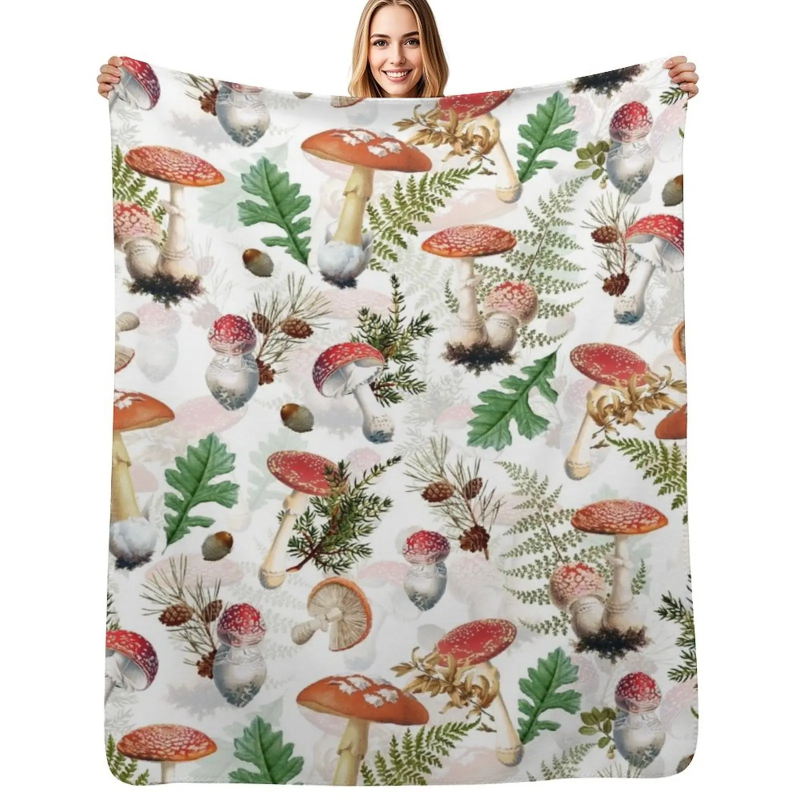 Beautiful Mushroom Kingdom White Throw Blanket Ultra Soft Flannel Fleece Blanket for All Seasons