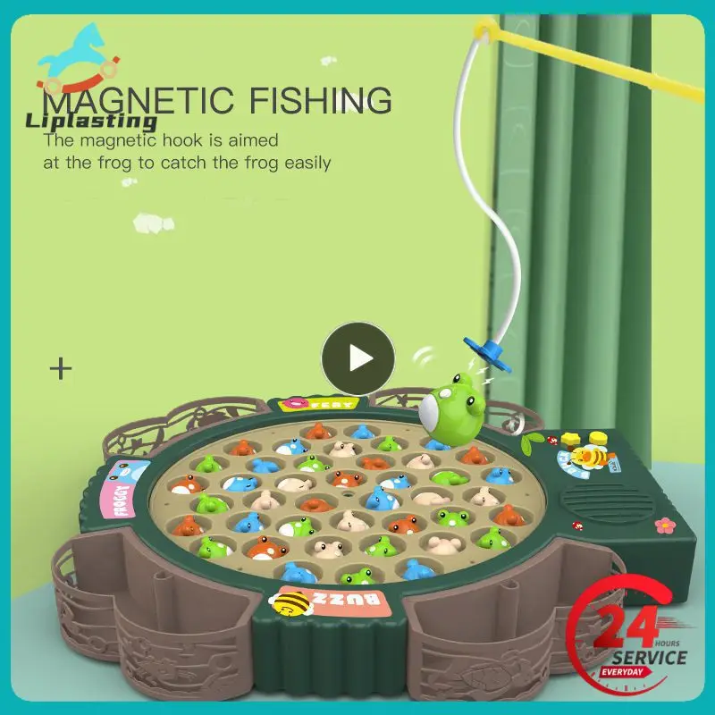 Conjunto de pesca magnética rotativa com música, rotação elétrica, sapo dinâmico, interação pai-filho, crianças de 1 a 3 anos, brinquedos para brincar