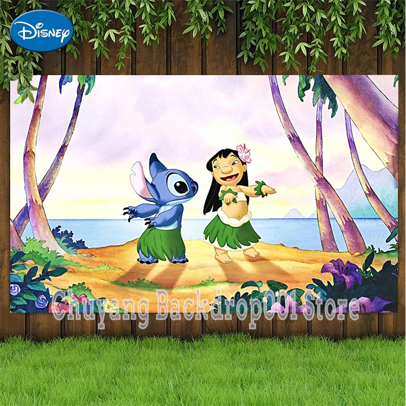 Disney Cartoon Lilo and Stitch Photography Background Girl Photo Backdrop Robot Movie Party Decor Photocall Photographic Custom