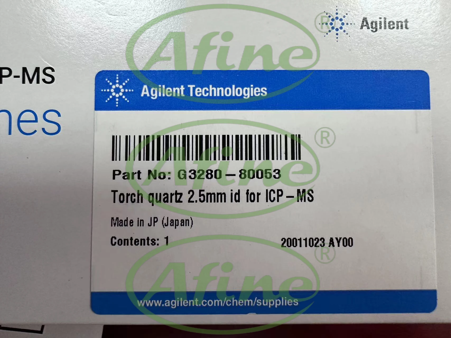 AFINE Agilent G3280-80053, Single-Piece Quartz Torch, 2.5 mm ID Injector, with Components