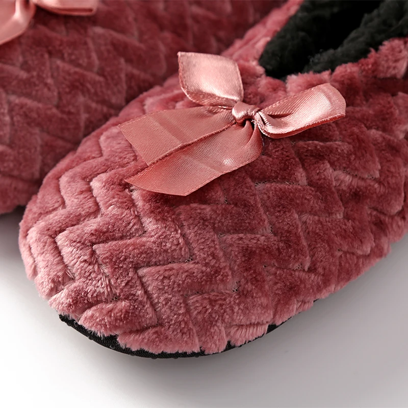 Women Home Slippers Winter Warm Indoor Shoes Comfortable Soft Plush Ladies House Slip On Bow Cotton Female Furry Flat Slippers