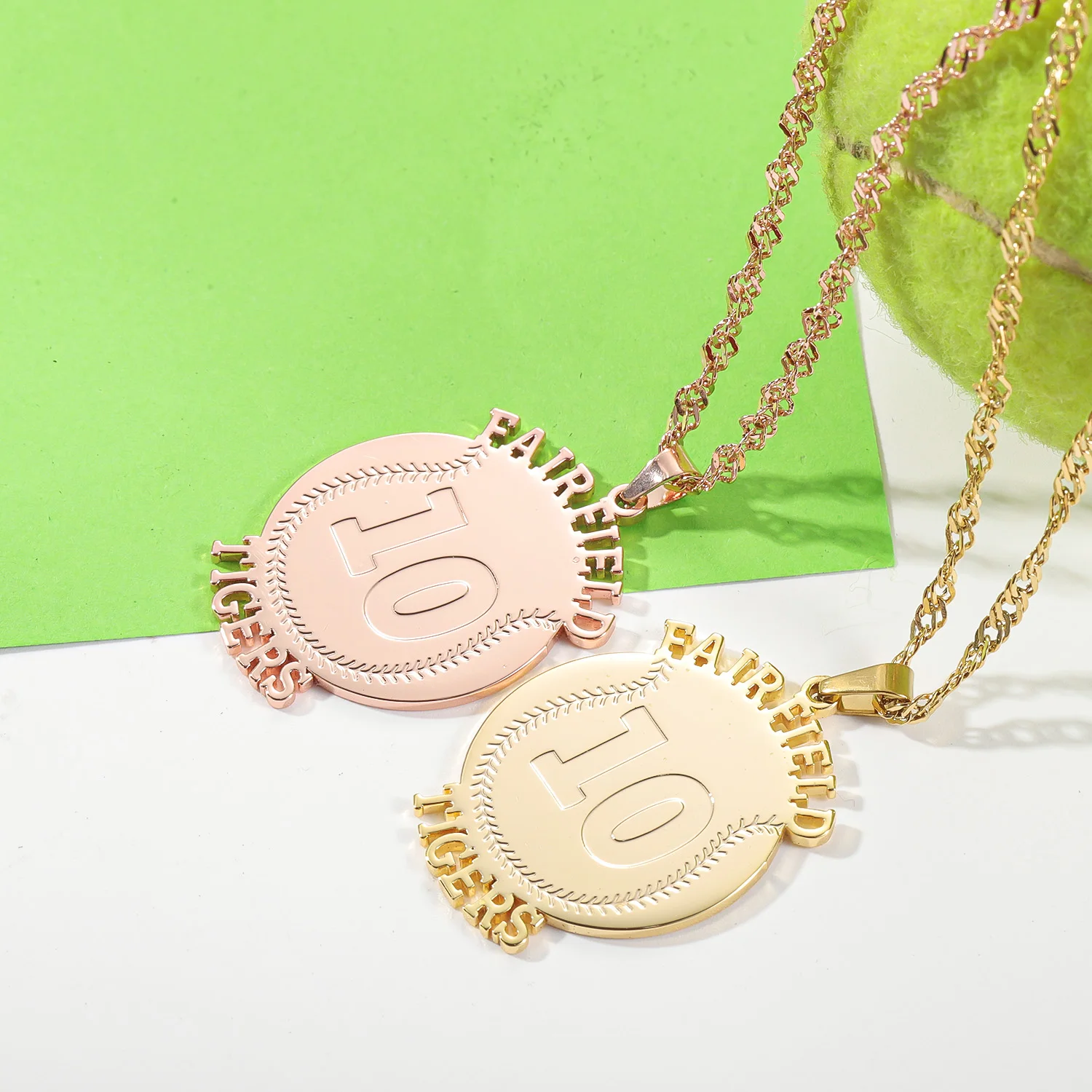 Custom Baseball Name And Number Necklace Personalized Engraved Ball Shaped Pendant Plated Chain Jewelry Sports Themed Necklaces