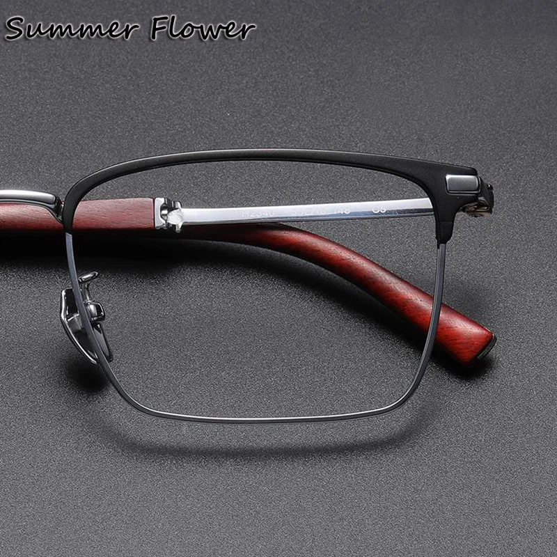 Men Titanium Red Samdalwood Eyewear Top Quality Frame High End Glasses Gentlemen Light Weight Optical Prescription Spectacles