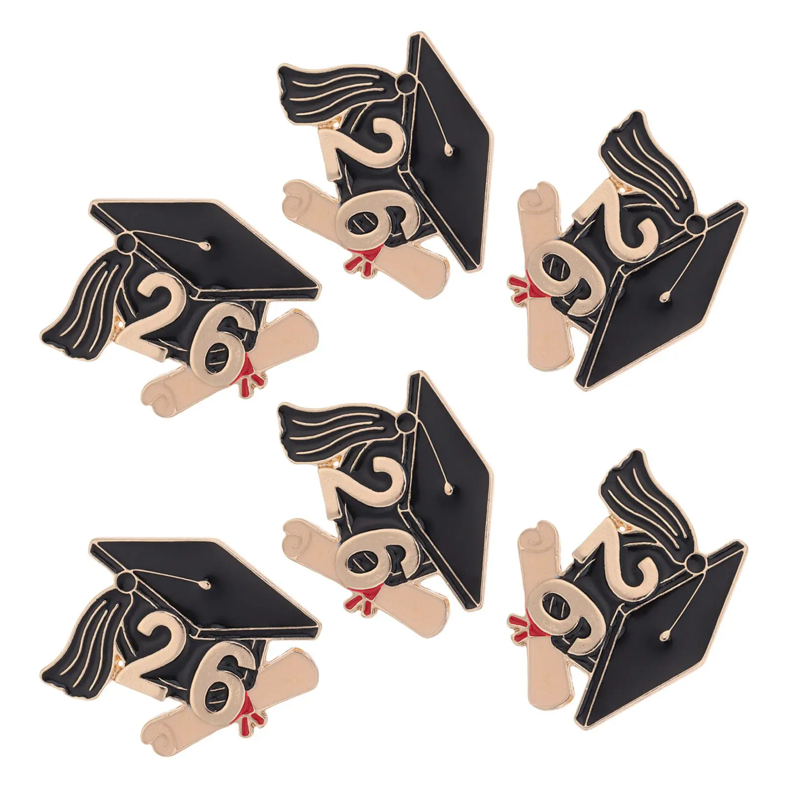 6Pcs Graduation Cap Brooch Pin Badge Stylish Zinc Alloy Graduation Jewelry Pins for Students Teachers Backpack School Souvenirs
