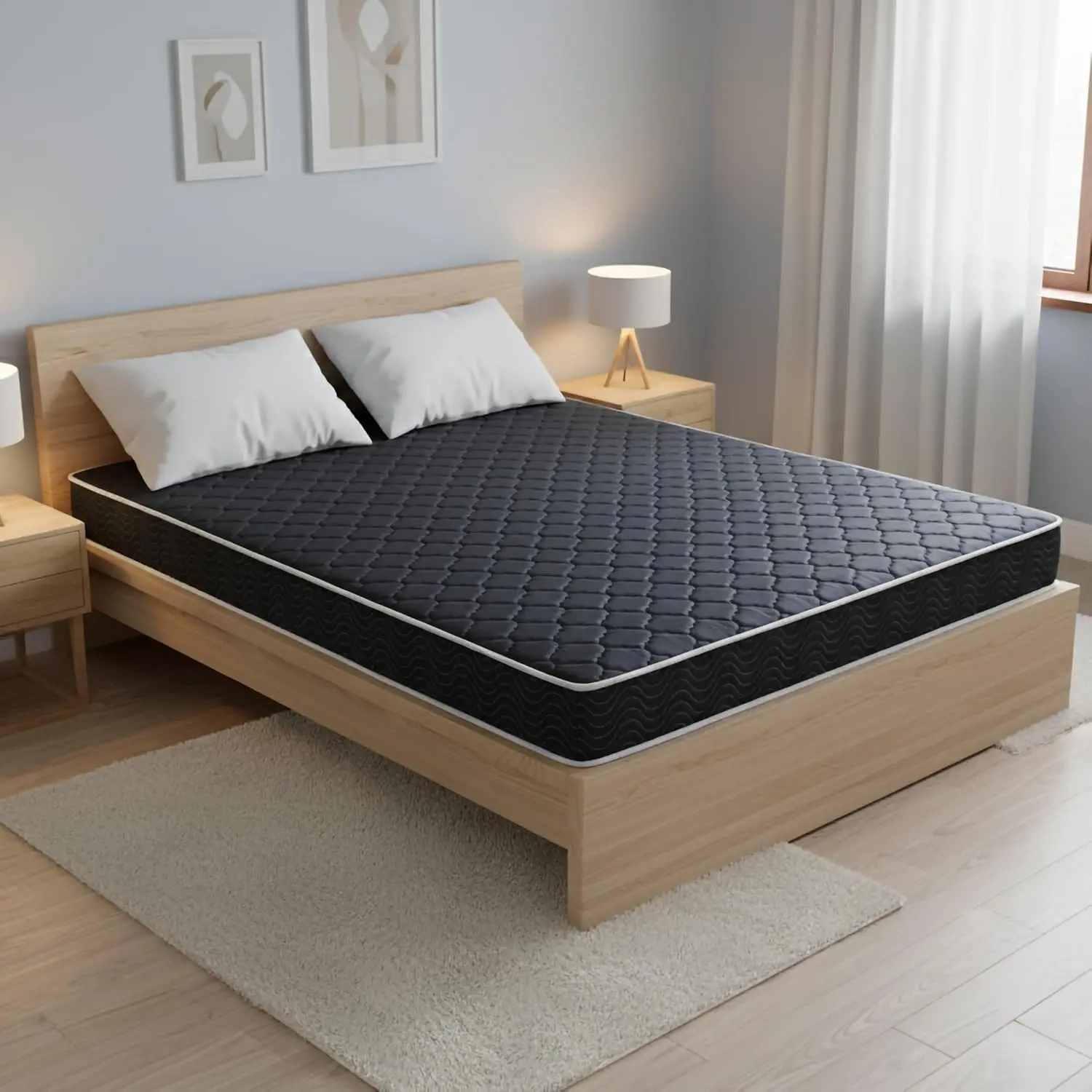 

6-Inch Water-Resistant High-Density Foam Mattress, Twin Size, Navy Blue Diamond-Quilted Fabric, Made in USA