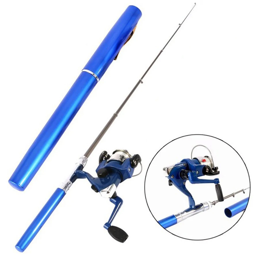 1M Mini Outdoor Camping Aluminium Alloy Pocket Ice Fishing Rod Set with Reel Portable Reinforced Spinning Wheels for Fish