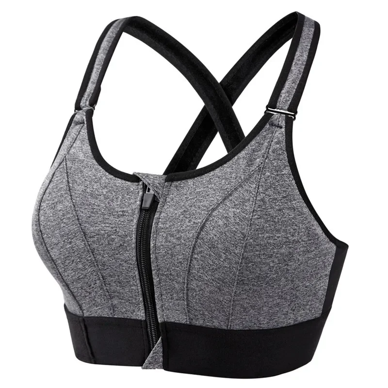 Reggiseni sportivi da donna collant Crop Top gilet da Yoga cerniera anteriore Plus Size cinturino regolabile antiurto palestra Fitness reggiseno