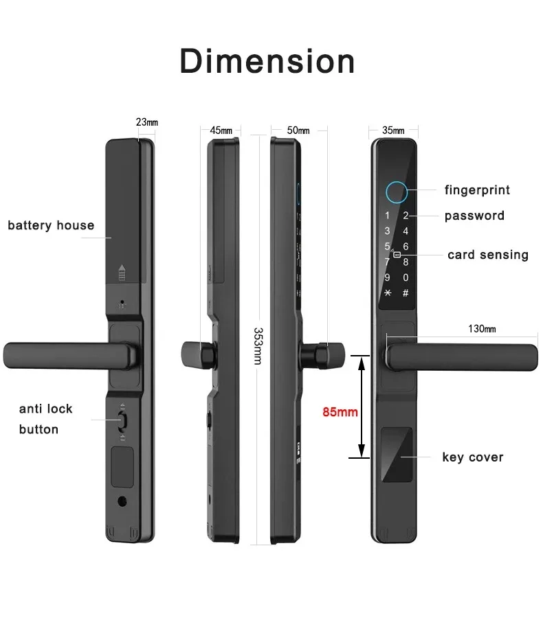 Tuya Wifi Slim smart lock Waterproof Fingerprint APP Password RFID Card Keyless Electronic Lock Aluminum Glass Sliding Door Lock