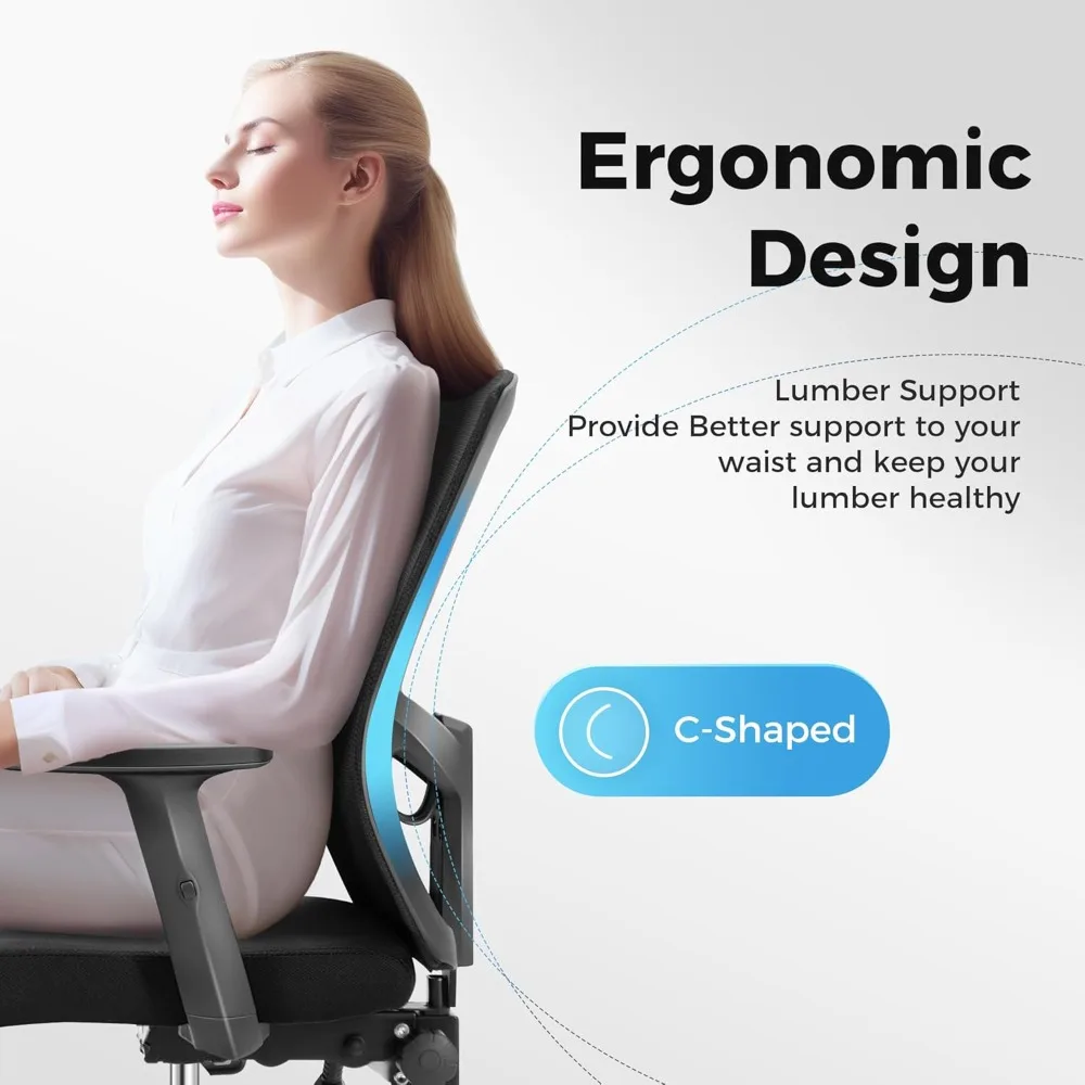 Ergonomic Mid-Back Mesh Office Chair Adjustable Armrest Breathable Home Desk Computer Task Chair Long-Tail Comfort