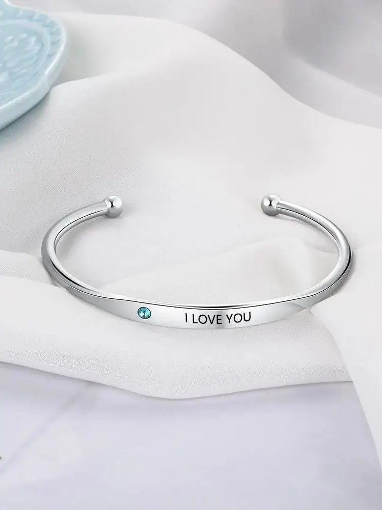 xunyue Luxury Stainless Steel Bangles Personalized Bracelets Custom Engraved Name & Birthstone Promise Bracelet