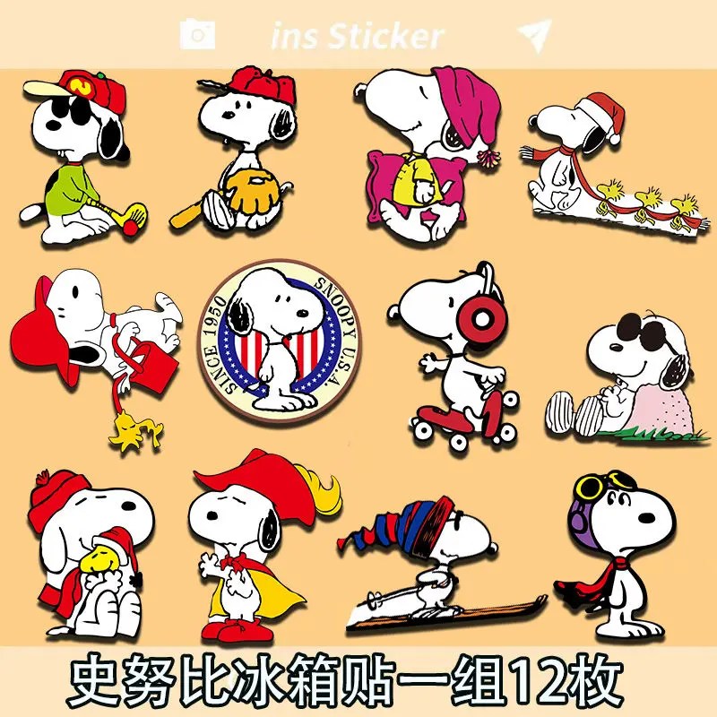 12 قطعة ملصقات الثلاجة الجديدة أنيمي لطيف الكرتون Ins سنوبي بلاط الإبداعية ديكور المنزل ملصقات الرسائل المغناطيسية القوية