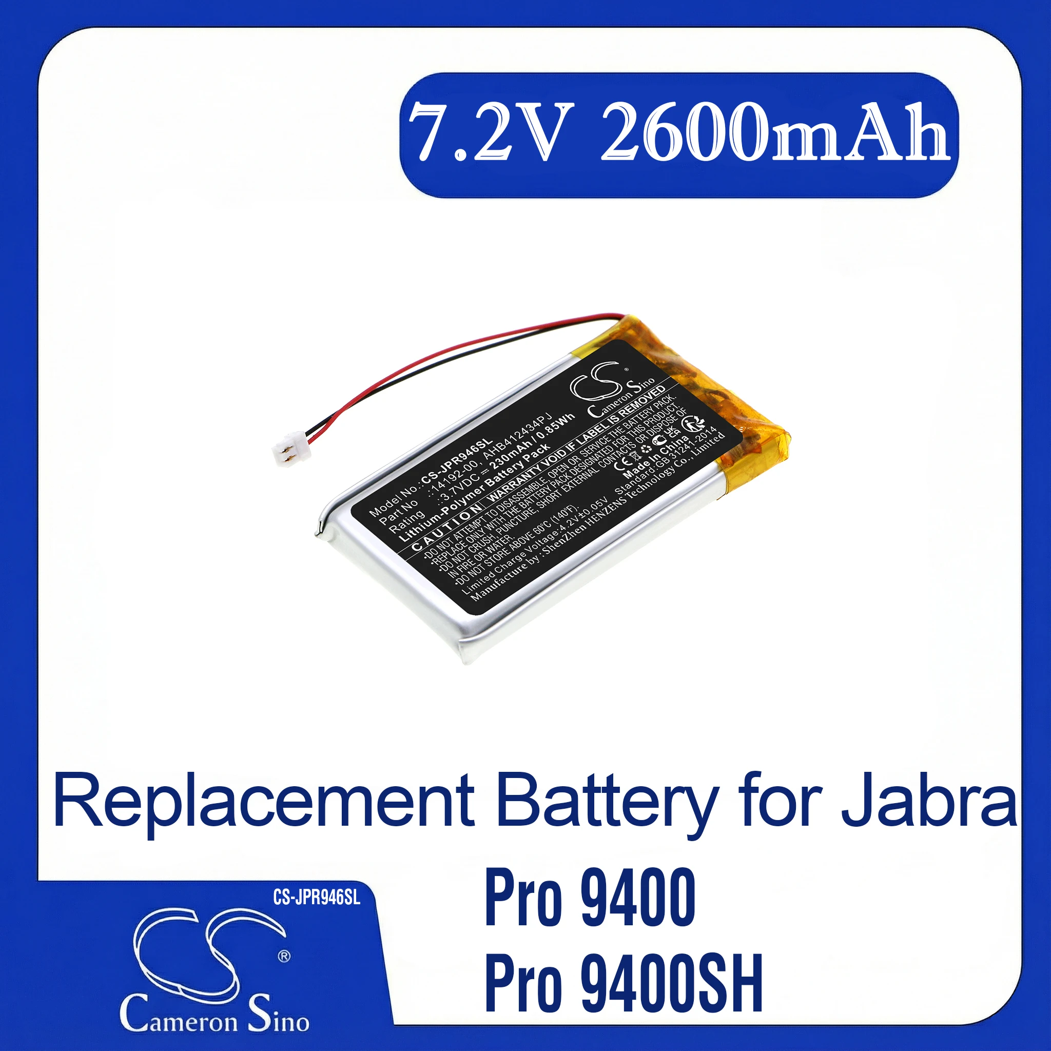 

Cameron Sino Replacement Battery for Jabra Pro 9400, Pro 9400SH, Pro 9450, Pro 9460, Fits P/N 14192-00,AHB412434PJ