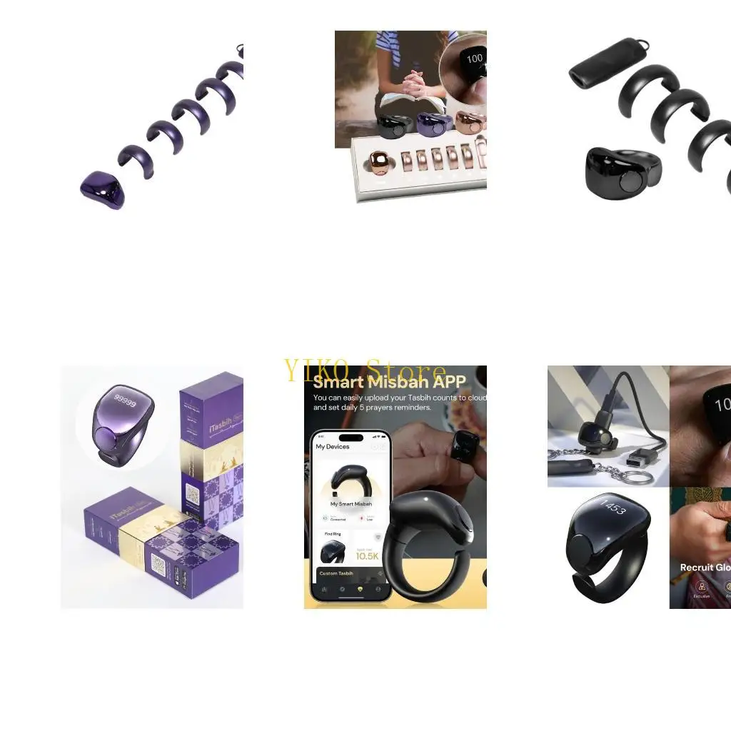 

K32C Intelligent Tasbih Rings With Digital Screen 5 Interchangeable Size Support Wireless Charging and Daily Prayer Reminders