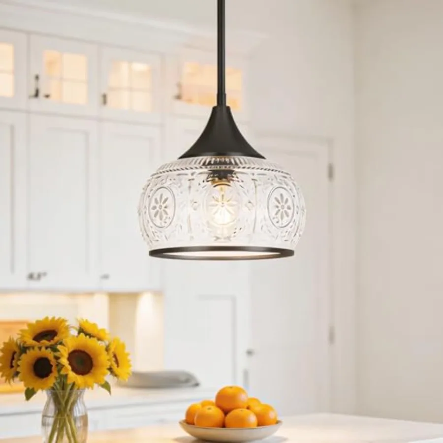 

Black Pendant Light - Modern Pendant Lights Kitchen Island with Handblown Glass Vintage Hanging Light for Kitchen with Adjustab