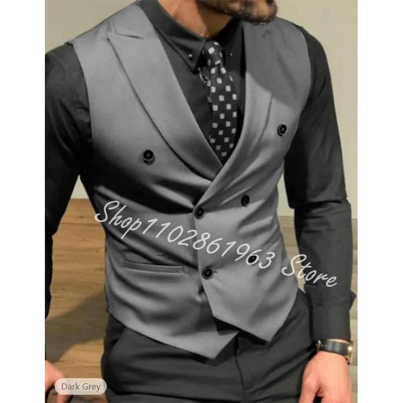 

Grey Men's Suits Vest New Arrival Double Breasted Business Formal Suits Waistcoat For Jacket Groomsmen For Wedding Costume Homme