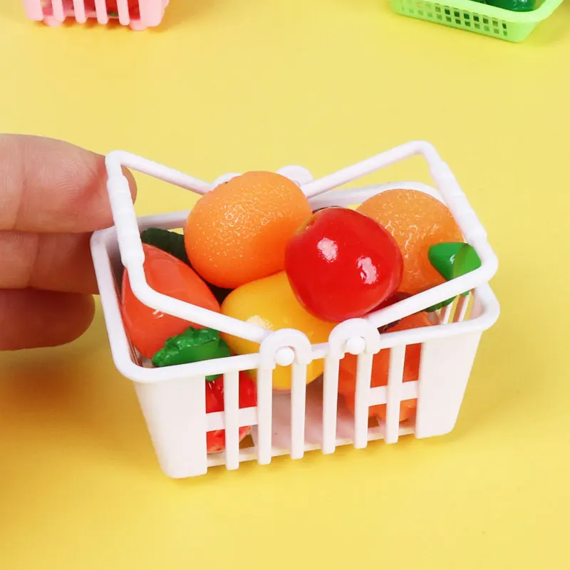 1/6 Miniature Mini Fruit With Basket Dolls Food Model Toys For Barbie Bjd Ob11 Doll House Kitchen Decor Accessories Pretend Play