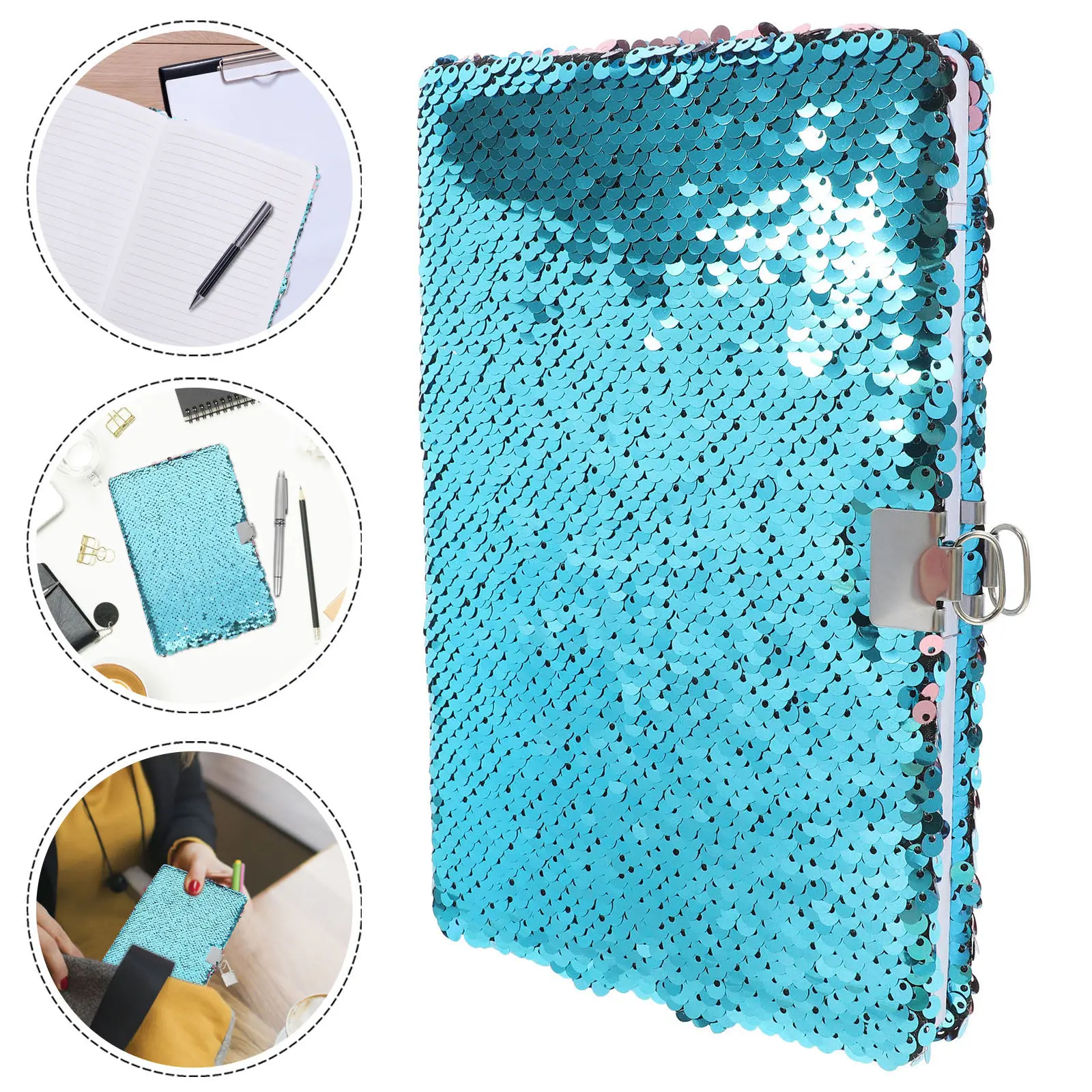 Lock Reversible Sequin Notebook Journal Mermaid Diary Secret Notebook Doodle Book Scrapbook Creative Gift