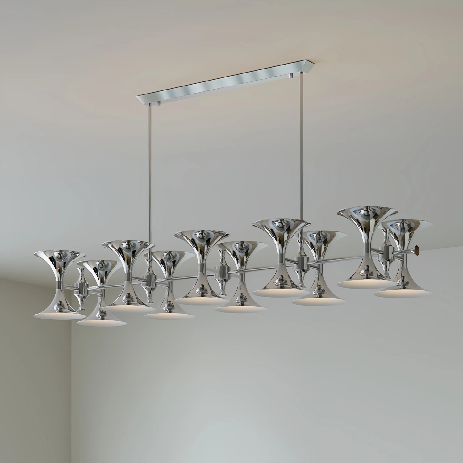 Bauhaus Chrome Dining Room Chandelier Modern Designer Silver Horn Pendant Light for Hotel Bar Counter Decor Ceiling Light