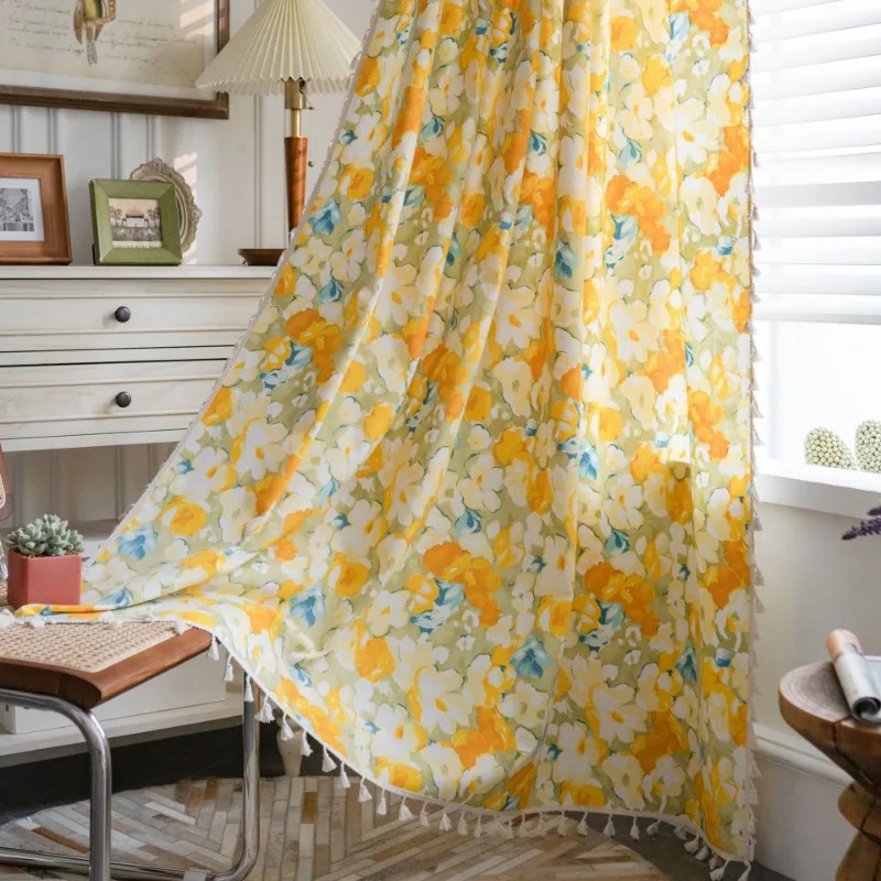 Bohemian Style Curtains with Tassel Red Blue Cotton Linen Living Room Bedroom Blackout Decoration Partition Curtain