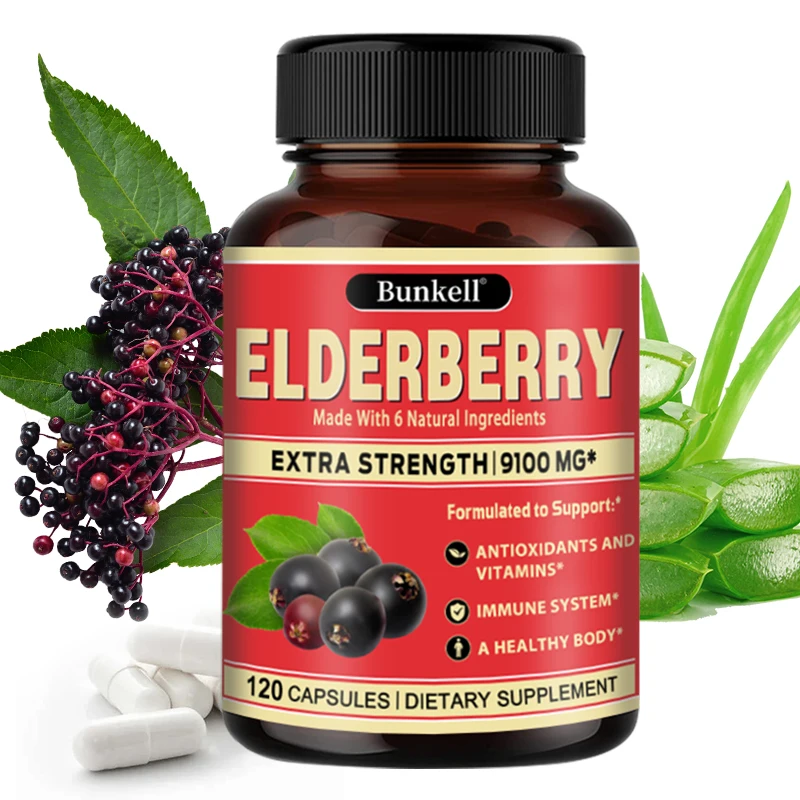 Maximum Strength Elderberry Supplement - Daily Immune, Skin, Antioxidant & Respiratory Health Support - Vitamin C Supplement