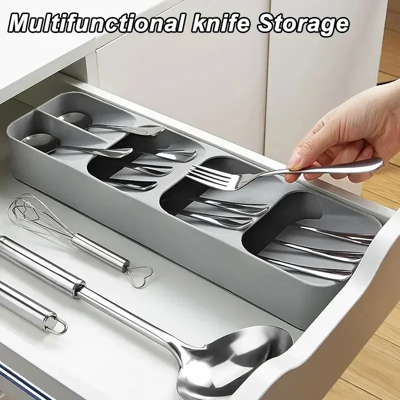 Cutlery Organizer Knife Storage Tray Spoon Organizer Space Saving Cutlery Rack Compartment Organizer Kitchen Drawer Organizers