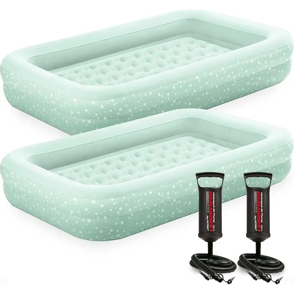 

2 Pack Kids Travel Inflatable Bed Raised Sides with Hand Pump Carrying Bag for Camping Sleepovers