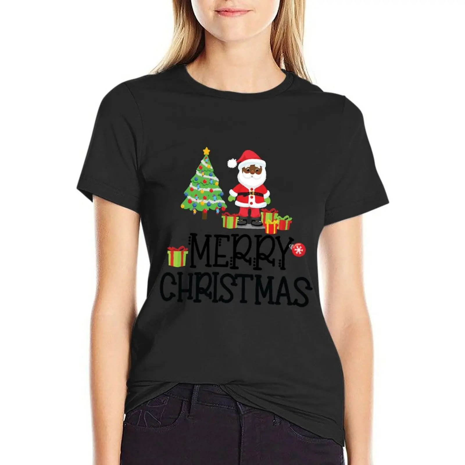 Merry Christmas Black Santa African American Christmas T-Shirt tees plus size tops cute tops t-shirts for Women pack