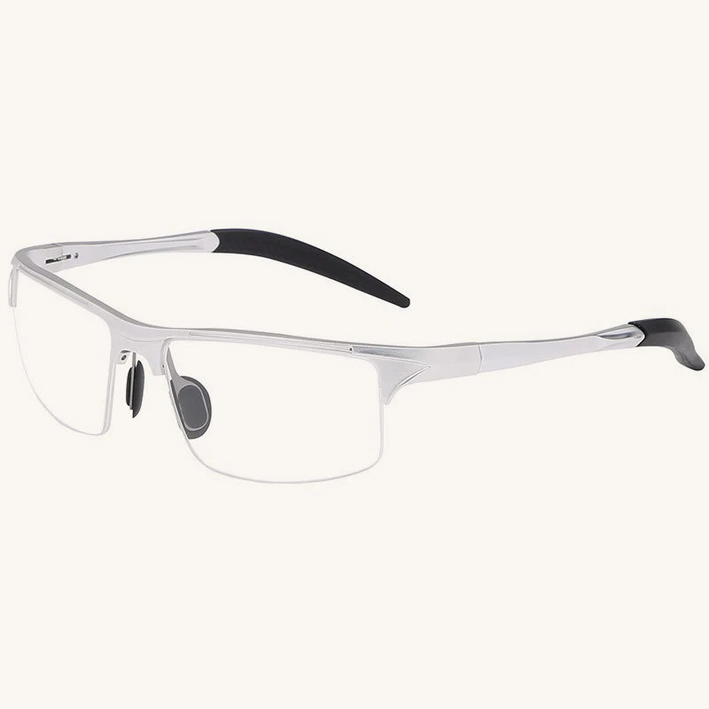 Lightweight Men Sports Goggles Sand-proof Half-rim Al MG Alloy Glasses frame Silver Black Brown Spring hinge