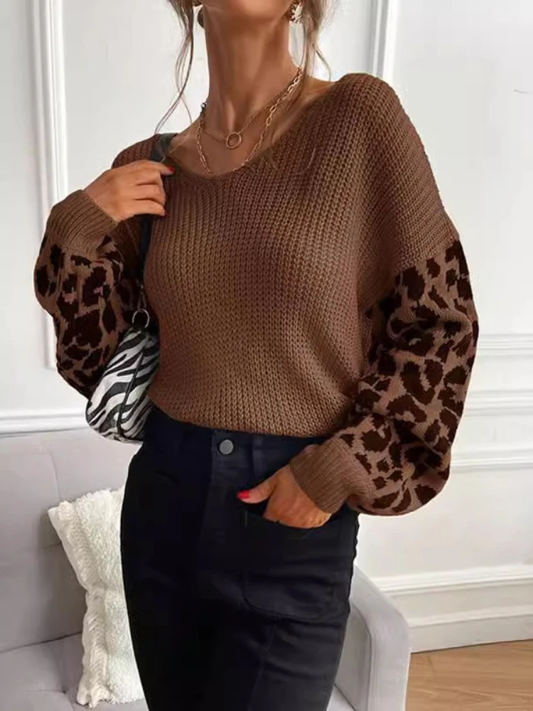 2025 Autunno e Inverno Moda Nuove donne Elegante modello leopardato Felpa con cappuccio lavorata a maglia casual Maglione da strada caldo e spesso