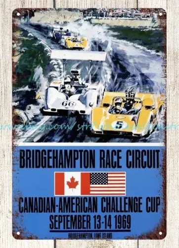 1969 Bridgehampton race circuit Can-Am Challenge car sport artwork metal tin