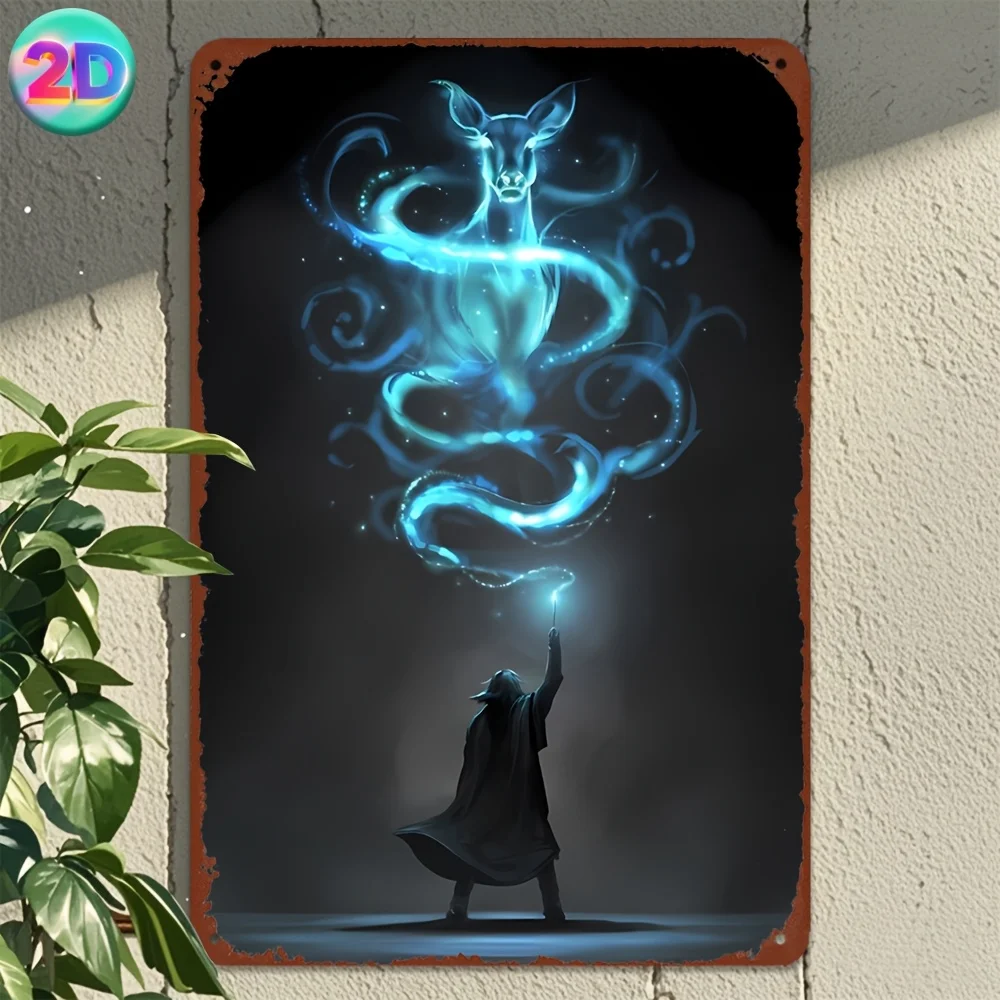 1 pieza de arte de pared de hierro con dije de Warner Bros Harry Potter Patronus, diseño de ciervo místico y hechizos mágicos, decoración del hogar de Metal duradero para