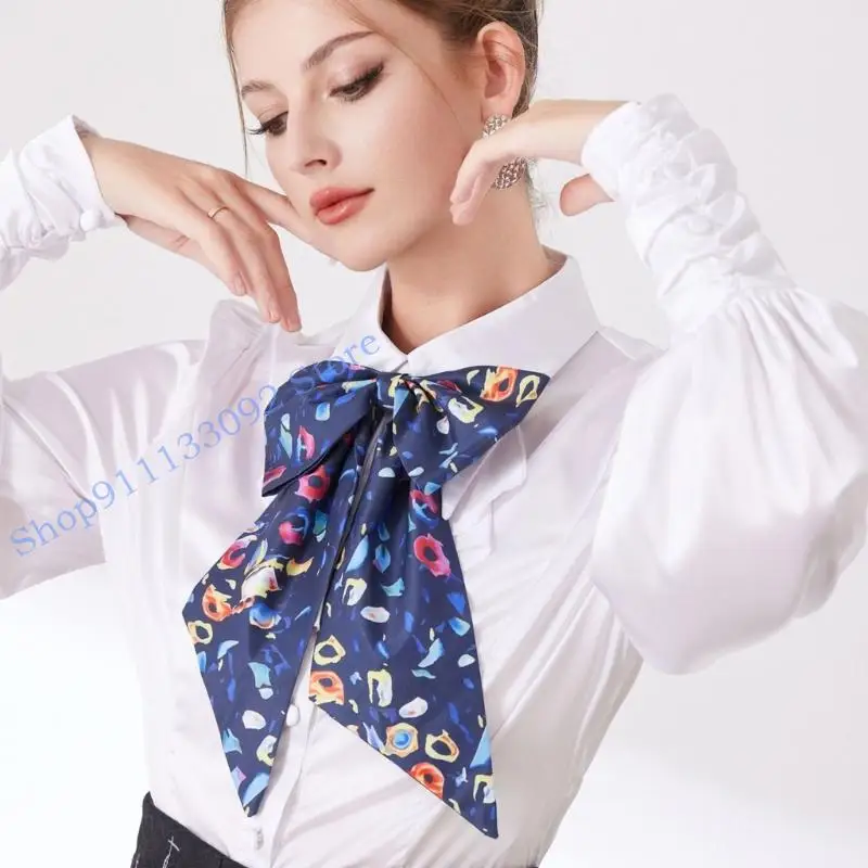 H9ED وشاح عنق كبير الحجم من الشيفون مطبوع عليه ياقة قابلة للفصل