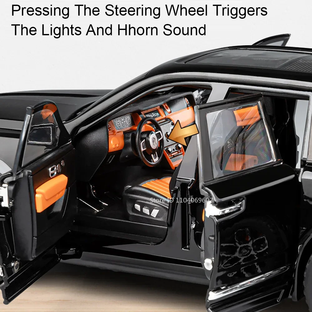 รถโมเดล Rolls-Royce Cullinan BB ขนาด 1:20 ของเล่นรถโลหะผสมแบบหล่อขึ้นรูป มีเสียง มีไฟ ประตูเปิดได้ แบบดึงหลัง ของตกแต่งบ้าน