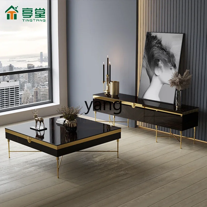 CCL light luxury TV cabinet coffee table combination set stainless steel high-grade marble living room furniture