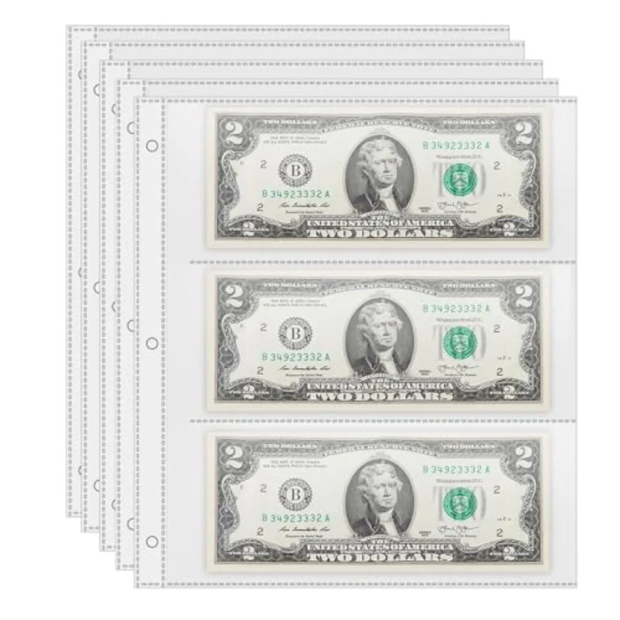 

50 Pack Currey Sleeves 3Pocket Banknote Sleeves 8.5 × 11 Sheet Protectors for Currey Holder Banknotes Album