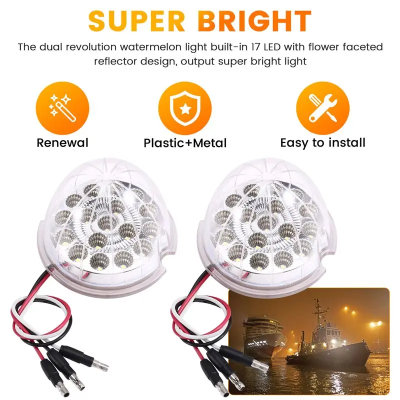 For Car Truck Boat Compatible 2Pcs 17LED Watermelon Light- Stop Turn Signal Marker Lights For Semi Trucks In White-A02G