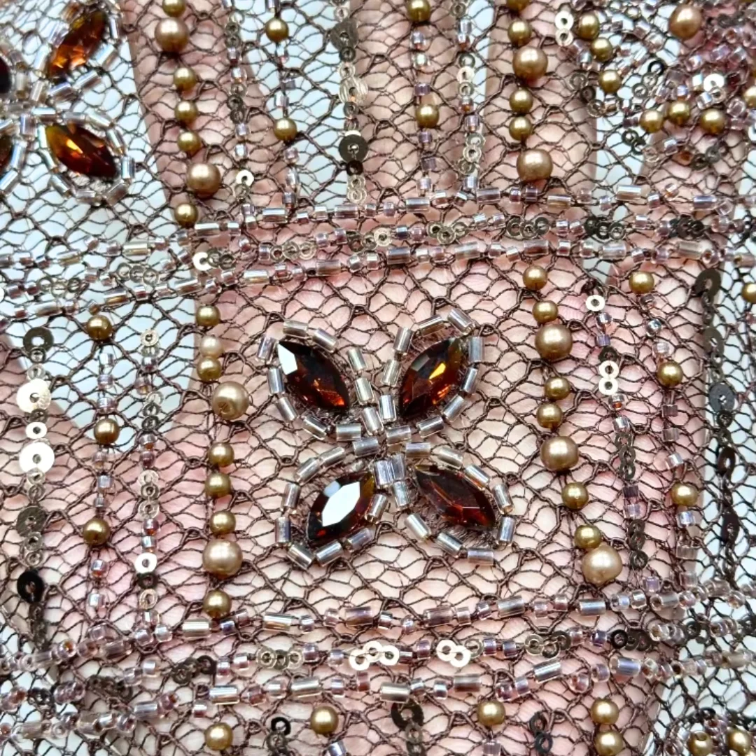 Luxury Lattice Embroidery Beaded Sequins Lace Fabric 5 Yards Stones French Tulle Lace Fabric For Sewing High-end Banquet Dress